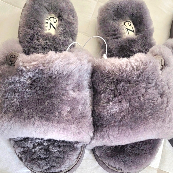 EZ FEET by Dearform Shearling Sheepskin Slide Slippers NEW GRAY 8 9 - Picture 1 of 5